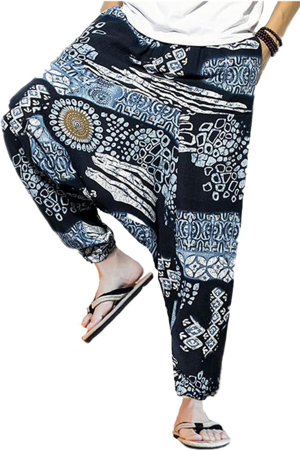 Detalle 2 de perdontoo Men’s Casual Harem Pants with Fancy Print and Wide-Leg Fit