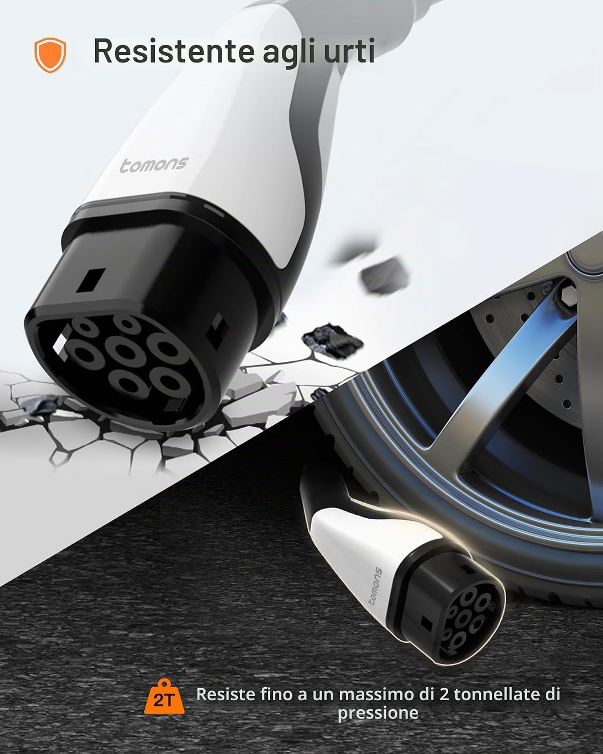 Detalle de Tomons Cavo di Ricarica Rapida da Tipo 2 a Tipo 2, 11 kW / 5 m – Compatibile con Veicoli Elettrici e PHEV (IP55, TPU ignifugo)