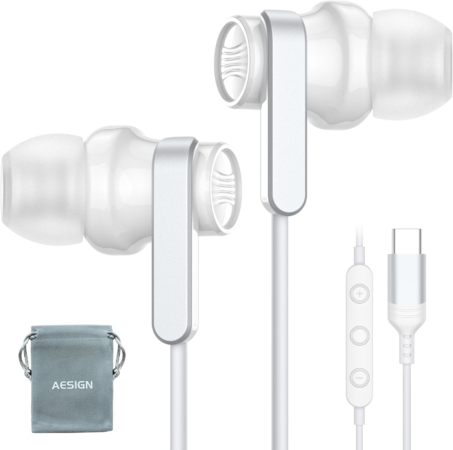 Detalle de USB-C Kopfhörer mit Mikrofon – In‑Ear, magnetisch, kompakt und vielseitig einsetzbar