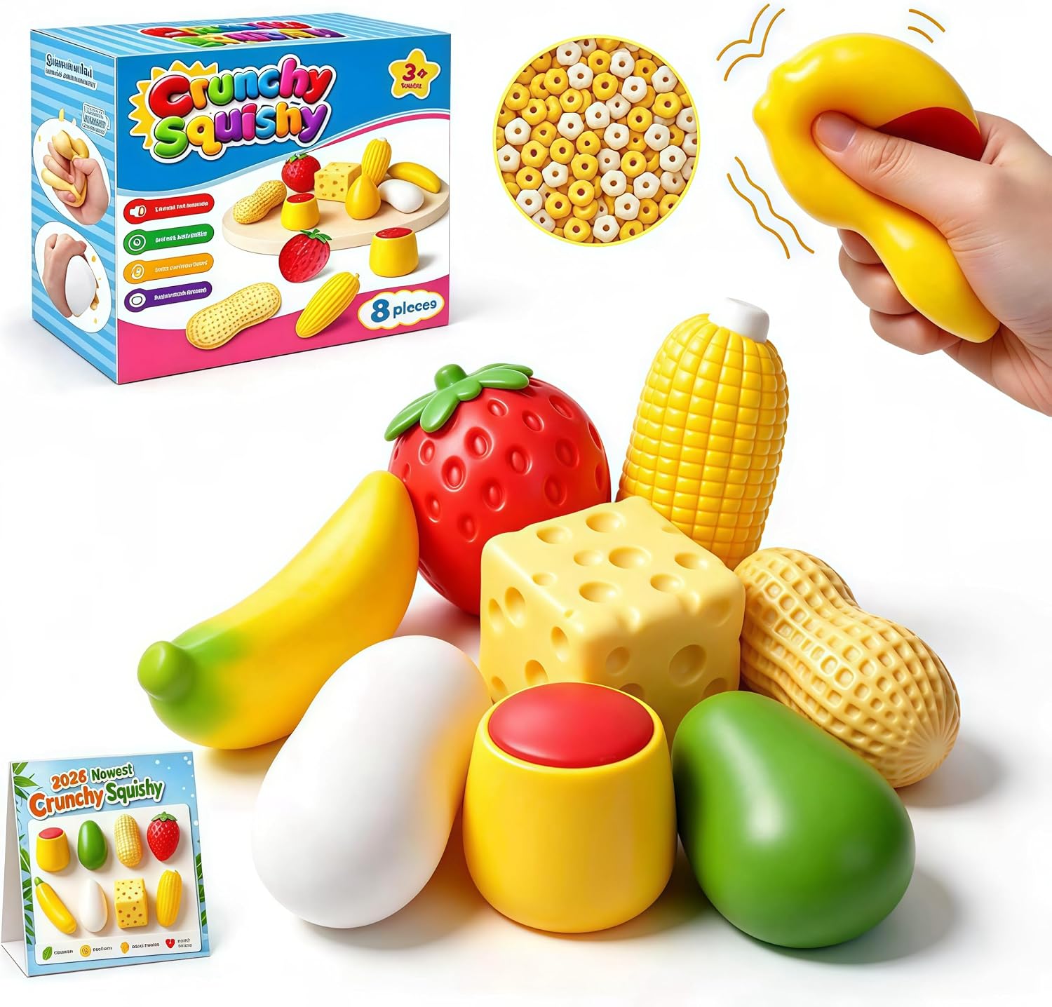 Detalle de ISEN SC010 Crunchy Squishy Fidget Toys, 8 Food Shapes with ASMR Sound