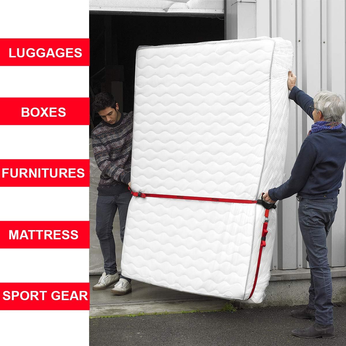 Thumbnail 1 de Master Lock 3126EURDAT: 2 sangles avec boucle et poignée de portage, rouge (2,50 m + 5,5 m) – 40 kg