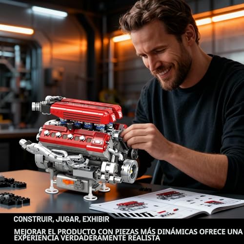 Detalle de Reobrix 33015: Maqueta de Motor V8 para Adultos, movimiento realista con pistones y cigüeñal funcional