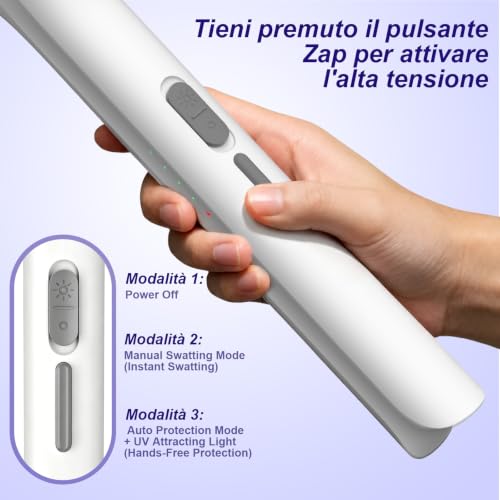 Thumbnail 6 de Toolviann Racchetta Zanzare Elettrica 4000V 1800mAh con USB‑C 2 in 1 – protezione a 3 strati