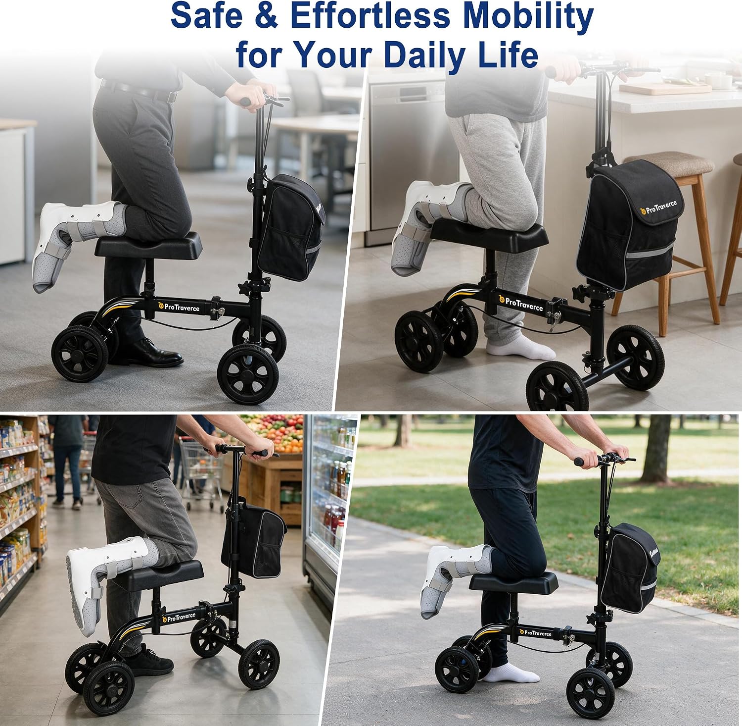 Thumbnail 5 de ProTraverce HH90SBlack Foldable Knee Scooter with 8-inch Wheels and Dual Brakes