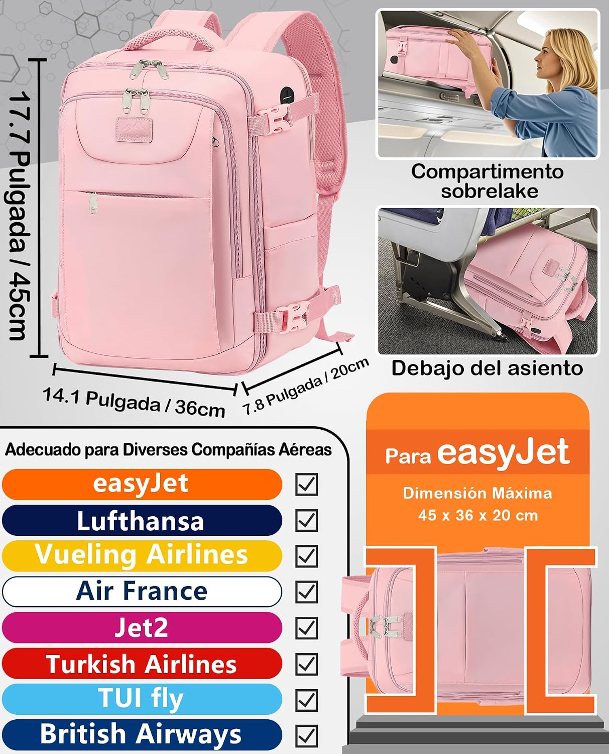 Thumbnail 1 de LYNXCHER Mochila de Viaje Cabina para Easyjet ✈