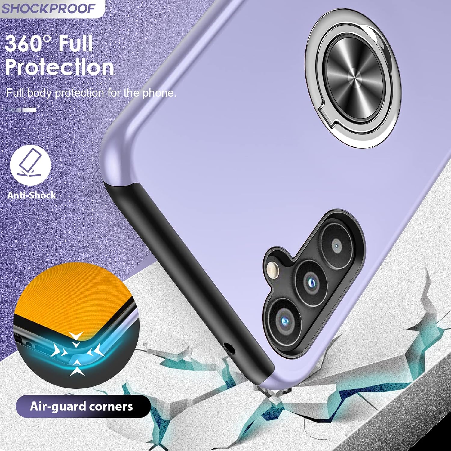 Detalle 2 de Samsung Galaxy A34 5G purple shockproof case with 2 screen protectors