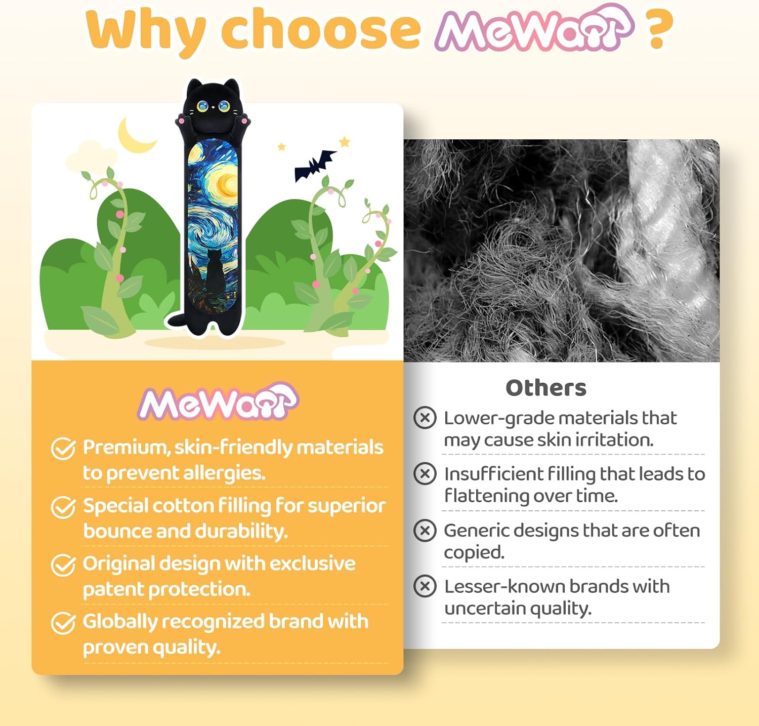 Thumbnail 5 de Mewaii Long Cat Plush 5 Sizes (120% Extra Filling) Giant Long Body Pillow — Kawaii Black Starry Cat