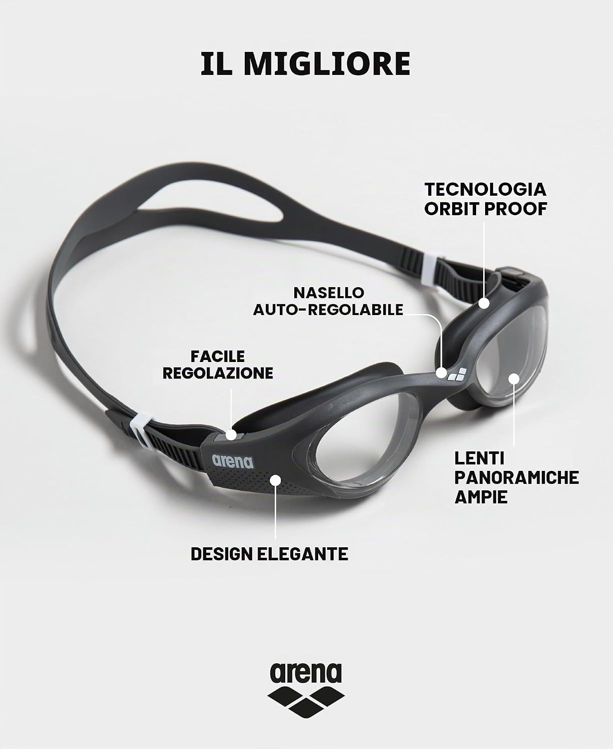 Detalle de Arena The One Occhialini da Nuoto Anti‑Appannamento – Lenti Ampie, UV e Orbit‑Proof