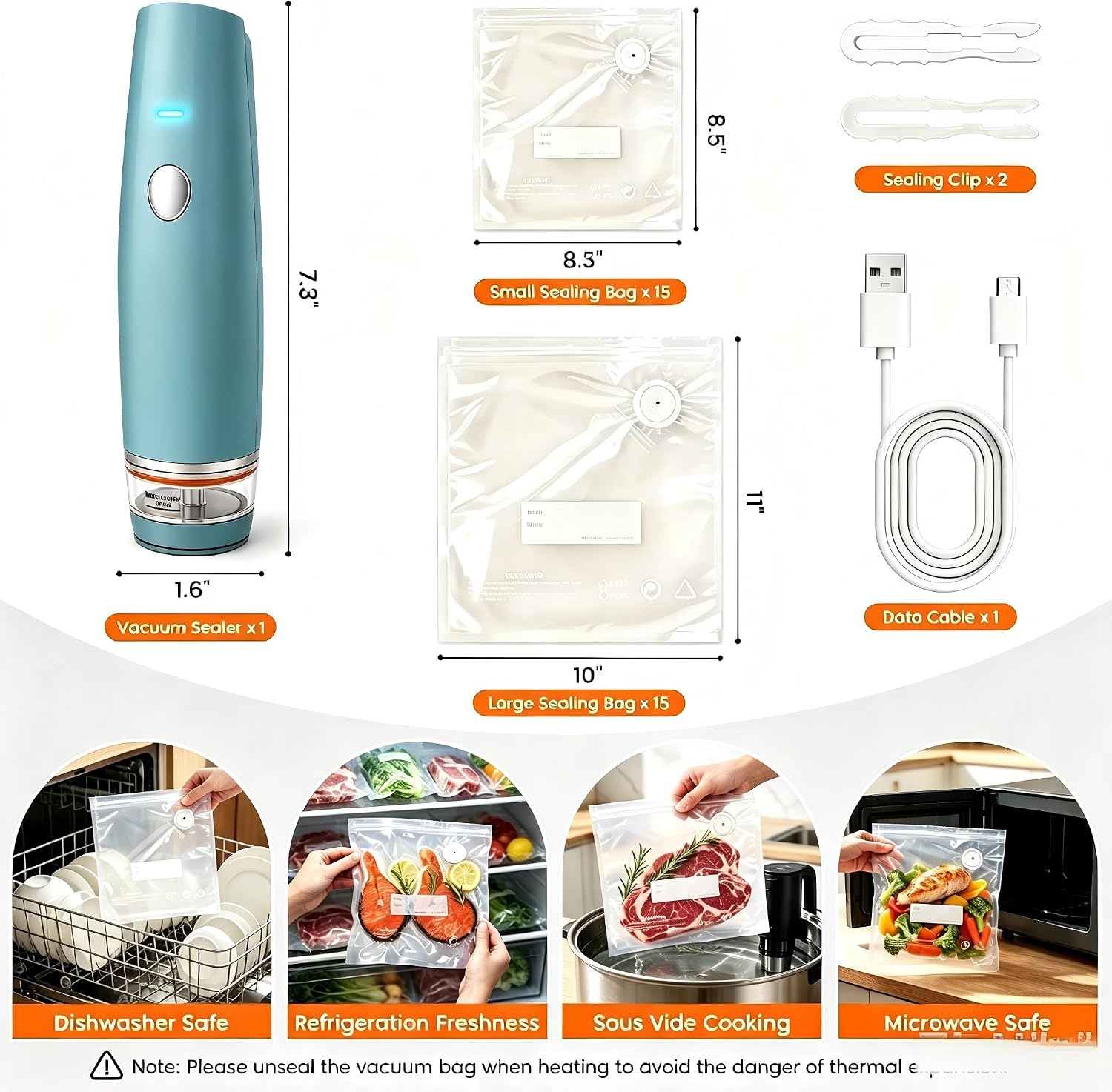 Thumbnail 6 de MZROT -80kPa Compact Vacuum Sealer for Food (Vacuum Sealer Machine + 30 Reusable Bags)