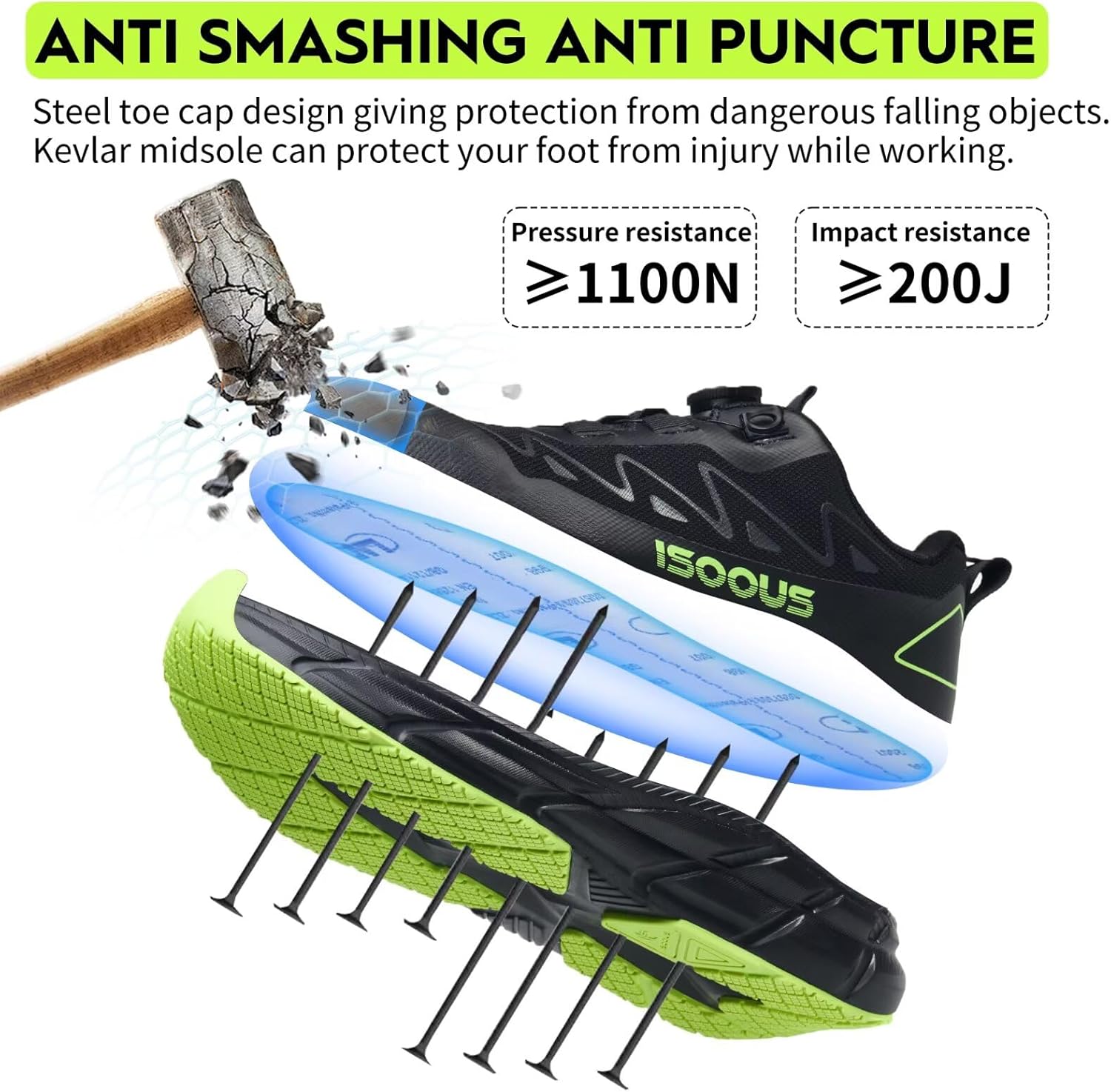 Thumbnail 3 de Scarpe Antinfortunistiche S3S impermeabili con punta in acciaio, ESD e lacci rapidi per uomo e donna