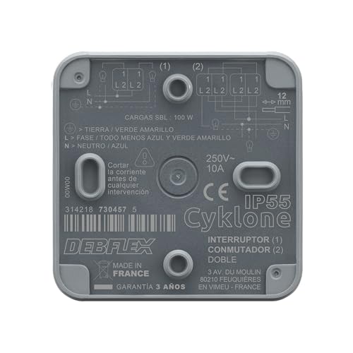 Detalle de DEBFLEX Cyklone Interruptor conmutador doble IP55 75×75×65 mm 🔌