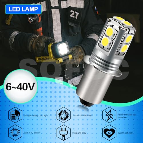 Detalle de SOFOC P13.5s Lampada LED 3W 600LM Bianco, Ampia Tensione 6‑40V per Torcia, Bici, Campeggio