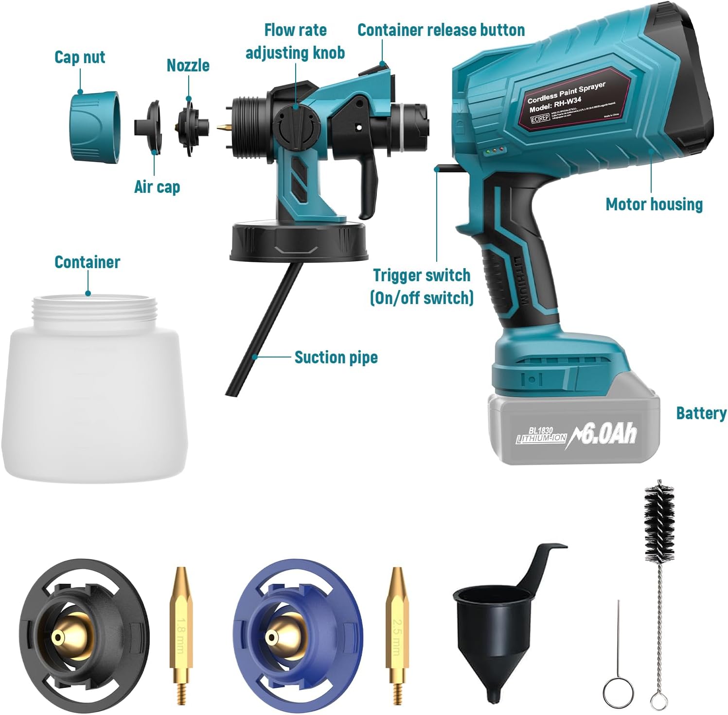 Detalle de Makita 18V Paint Sprayer 1000ml — Cordless 🎨