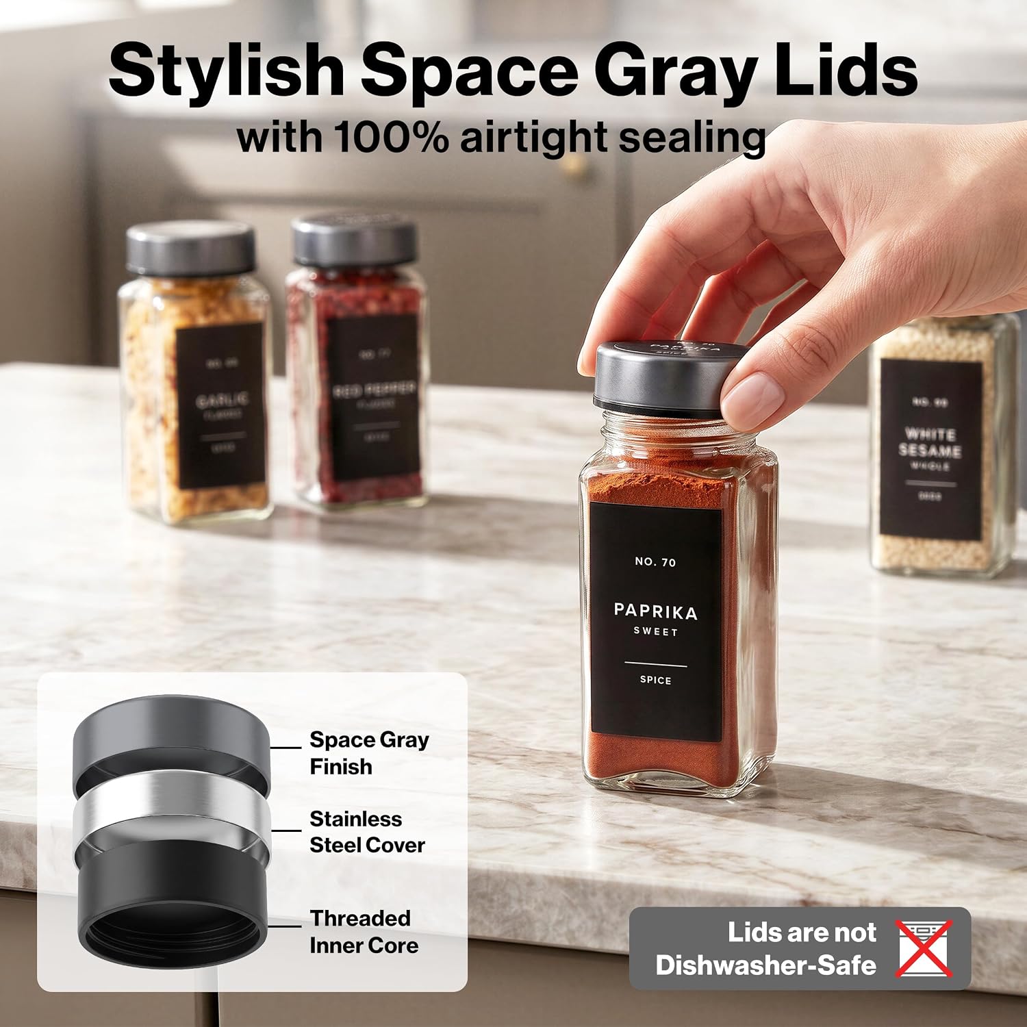 Detalle de EDELHAUS Glass Spice Jars, 4 oz
