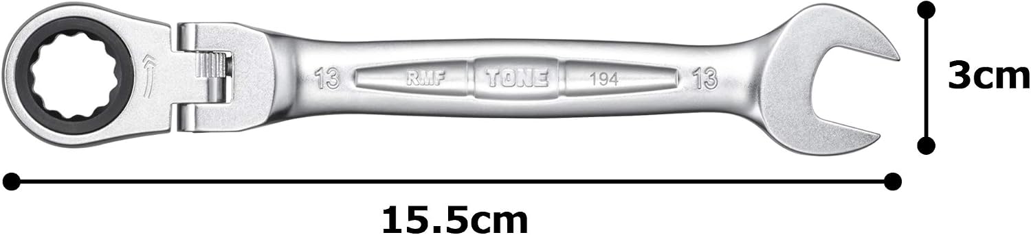 Detalle de トネ(TONE) RMF-13 首振ラチェットめがねレンチ 二面幅13mm・全長154mm