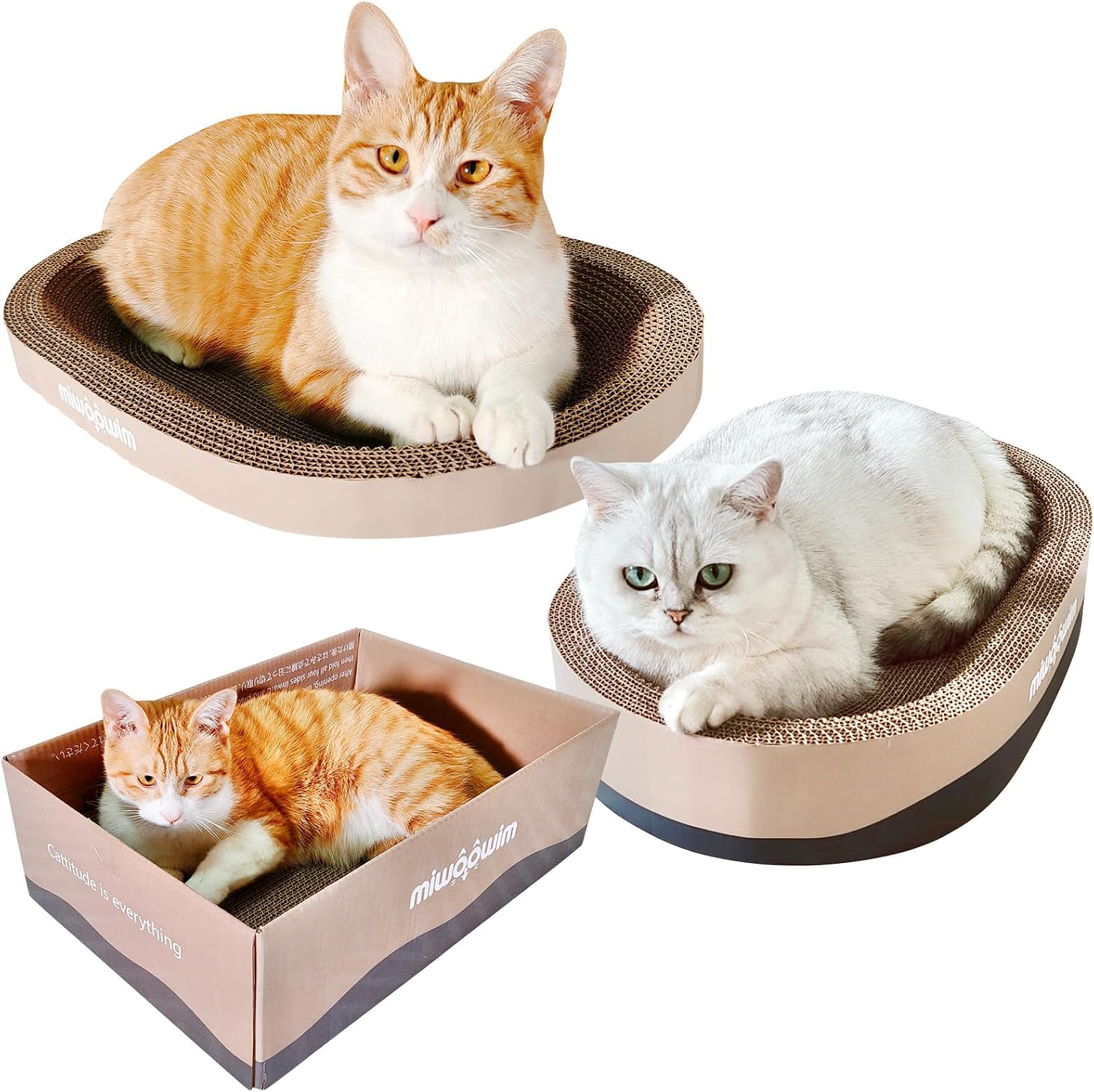 Detalle de miwoowim MIOIM-001 Cat Scratcher Set with Oval Cardboard Beds and Box