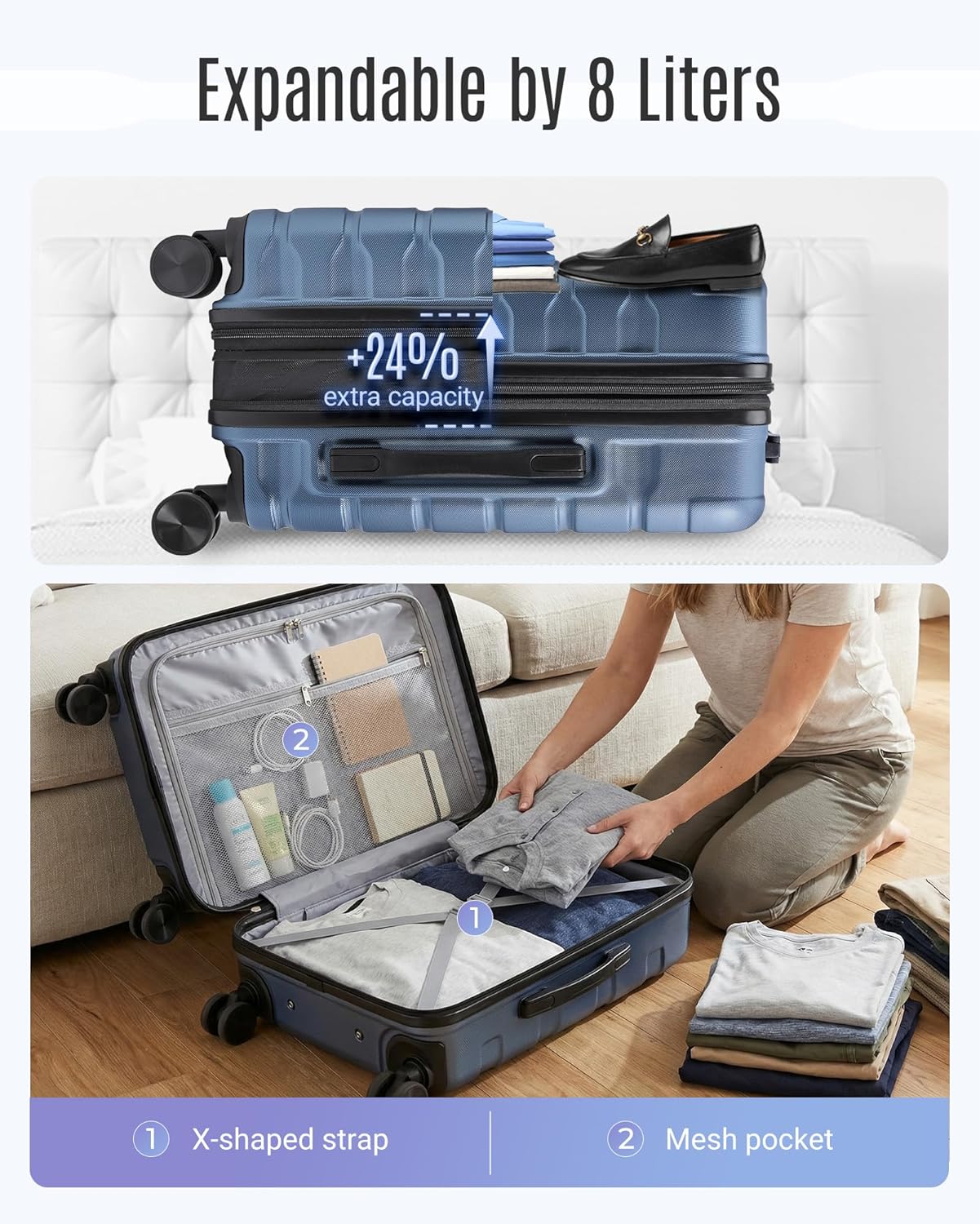 Thumbnail 2 de Light Flight 22x14x9 Carry On Luggage (Expandable) in Royal Blue—Airline Approved