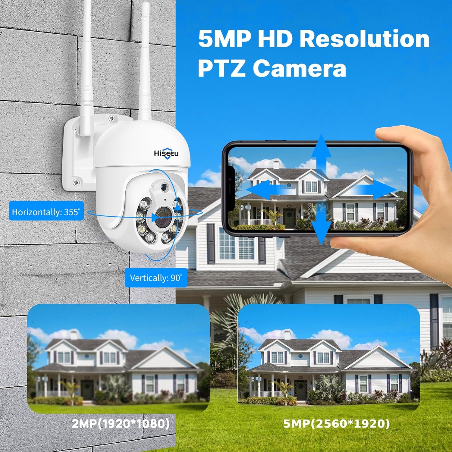 Thumbnail 3 de Hiseeu PTZ+3TB HDD : kit vidéo WiFi 5MP avec 4 caméras PTZ, moniteur 12 pouces et NVR 10CH