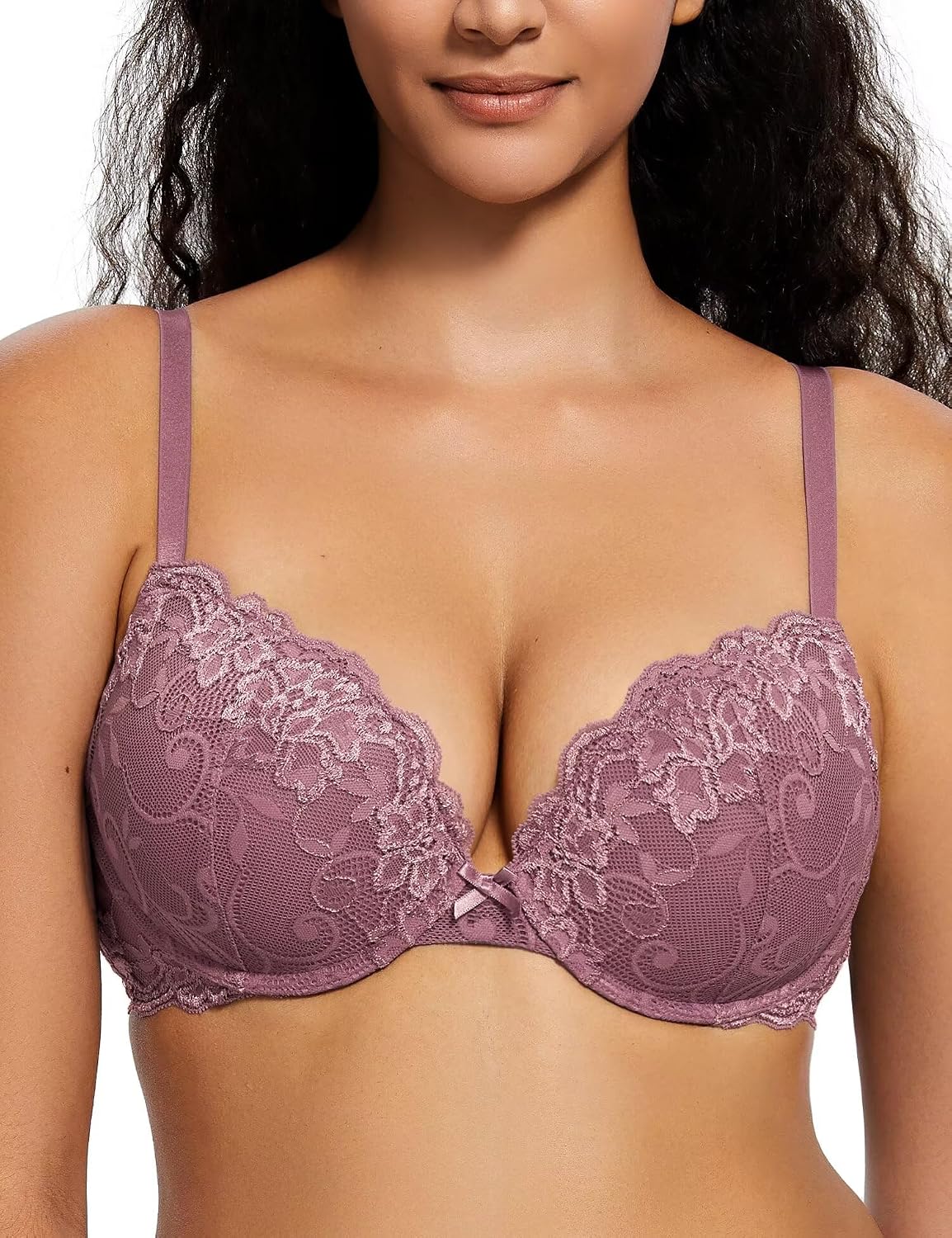 Detalle 2 de Deyllo Push-Up-BH für Damen mit Spitze und Bügel – gepolsterter Büstenhebe-Effekt