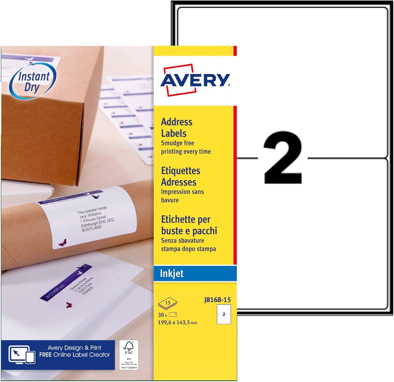 Thumbnail 6 de Étiquettes Adresse Auto-adhésives Avery L7162-15 – 240 Pièces, 99,1 x 33,9 mm, Anti-Bourrage, Impression Laser