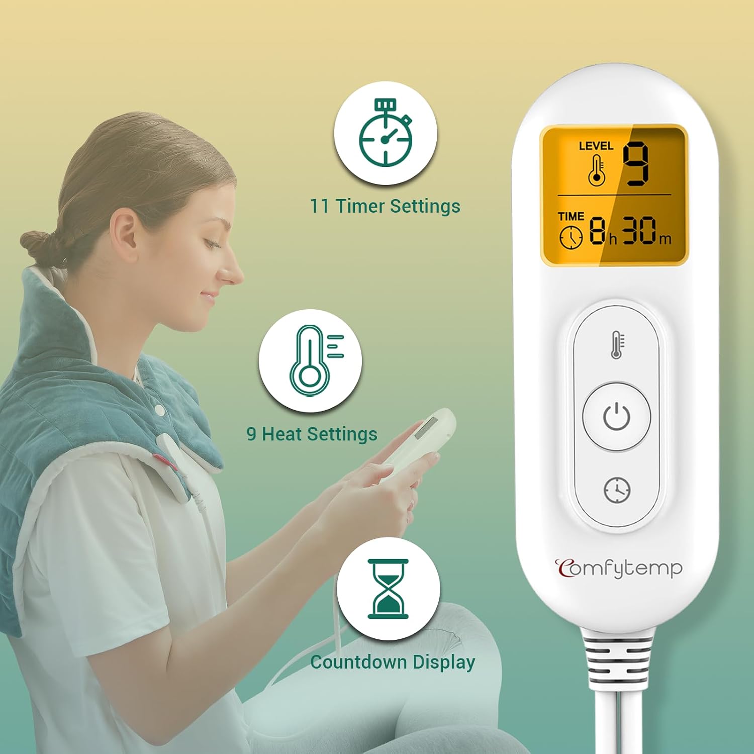 Detalle 1 de Comfytemp K9015 Weighted Heating Pad for Neck, Shoulders and Back, 9 Heat Settings