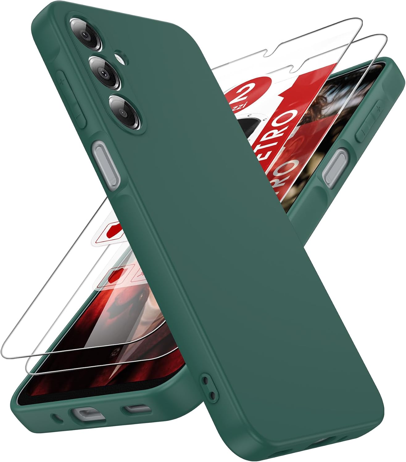 Detalle de LeYi Cover per Samsung Galaxy A16 5G/4G con 2 pezzi vetro temperato, silicone TPU ultra slim verde