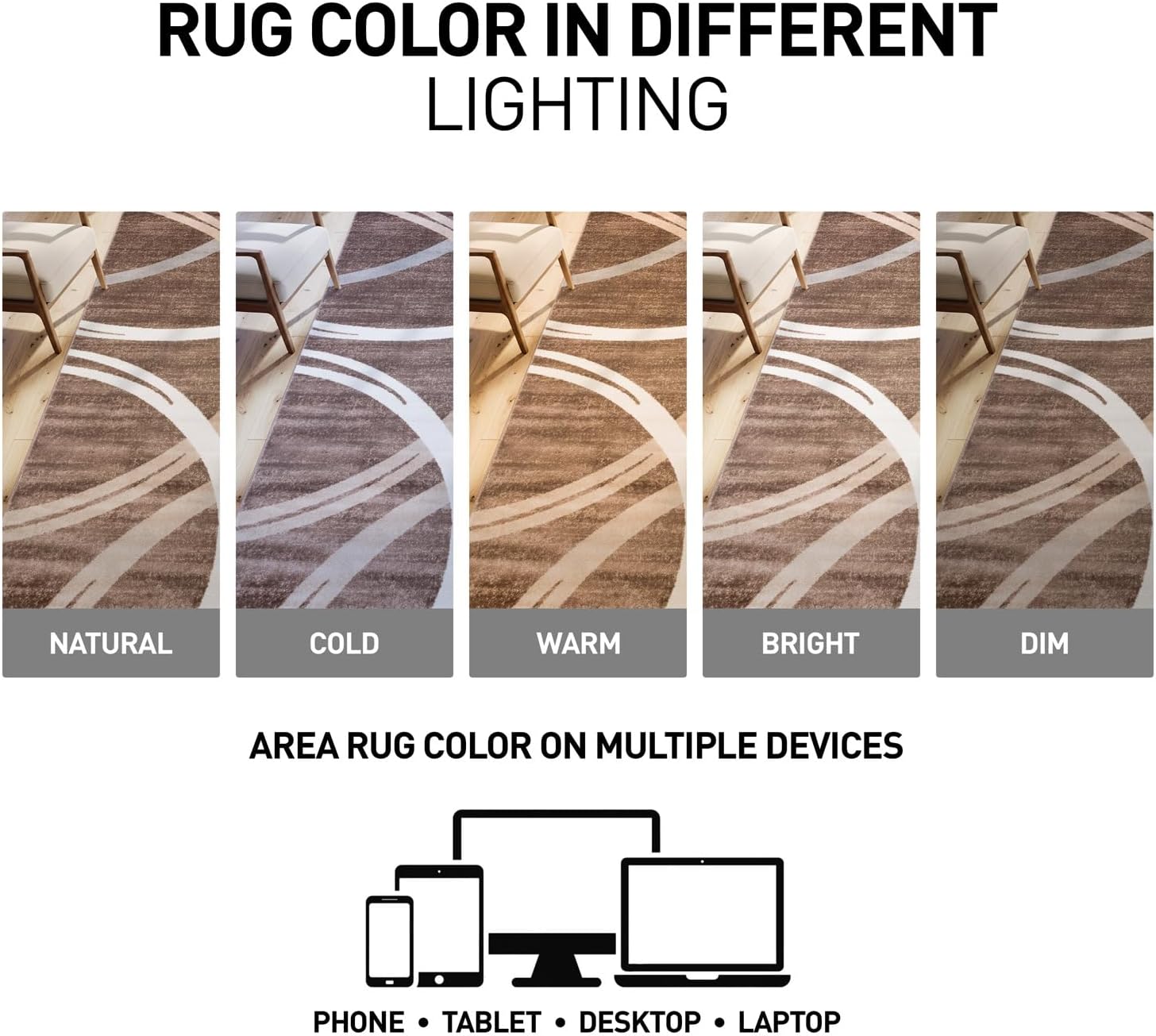 Thumbnail 4 de Rugshop Modern Wavy Circles Area Rug (Brown) with Fade-Resistant Polypropylene Pile, 3'3" x 5