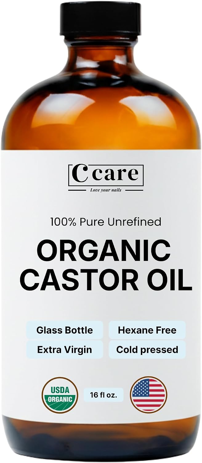 Detalle de 100% Pure Organic Castor Oil, Cold-Pressed Unrefined in Amber Glass Bottle (16oz) – Hexane Free USDA Organic