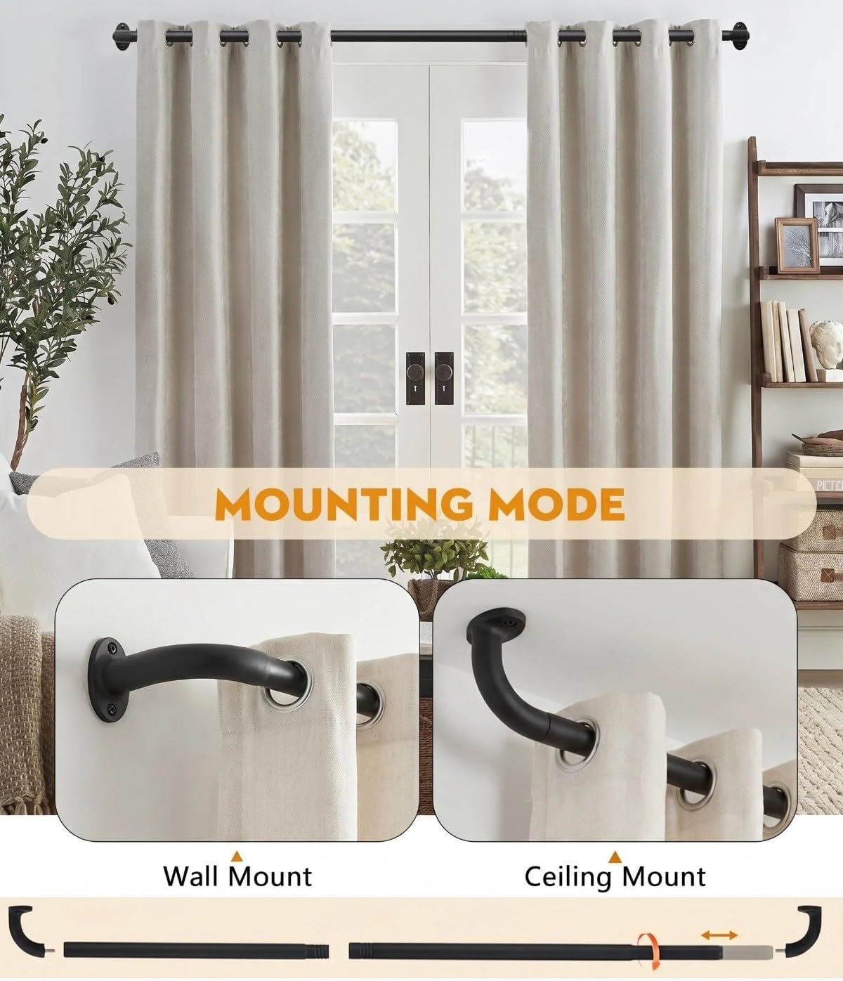 Detalle 2 de ASULUPHY Wangqu Blackout Curtain Rod, 32–90 in, 1-Inch Wraparound Metal
