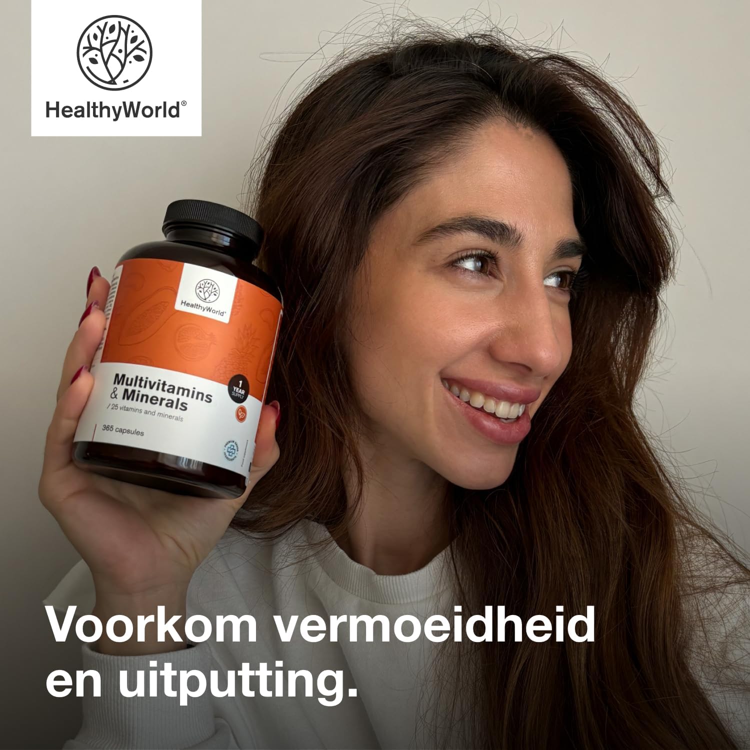 Thumbnail 5 de HealthyWorld multivitaminen en mineralen, 365 plantaardige capsules met 25 nutriënten