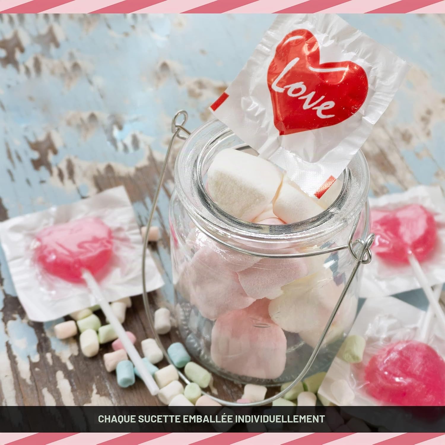 Detalle de FOOD crew Sucette Coeur Love – 40 sucettes cœur, emballage individuel