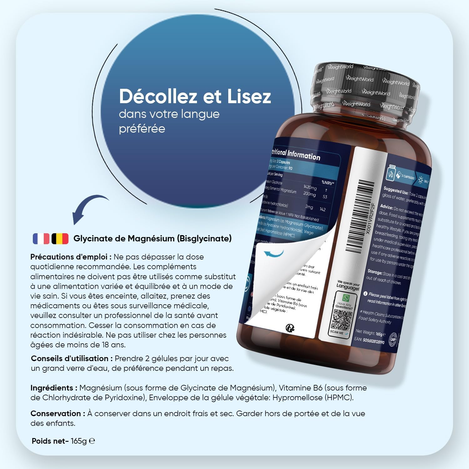 Thumbnail 3 de WeightWorld Magnésium Bisglycinate + B6 1422 mg