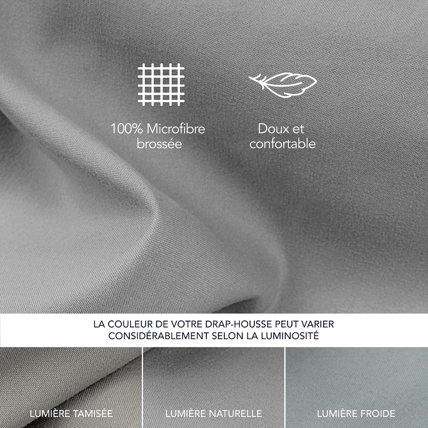 Detalle 2 de Dreamzie Drap Housse 160x200 Bonnet 35 cm Anthracite