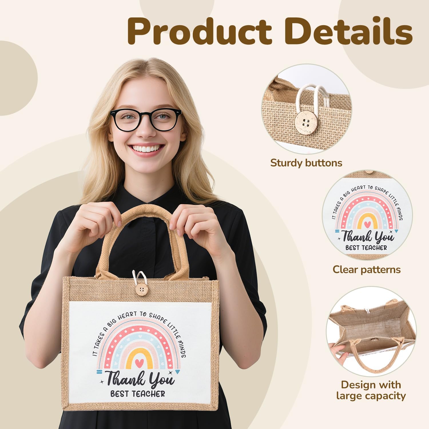 Detalle de iZoeL Thank You Teacher Gifts Set: Jute Tote, Cards & Keyring