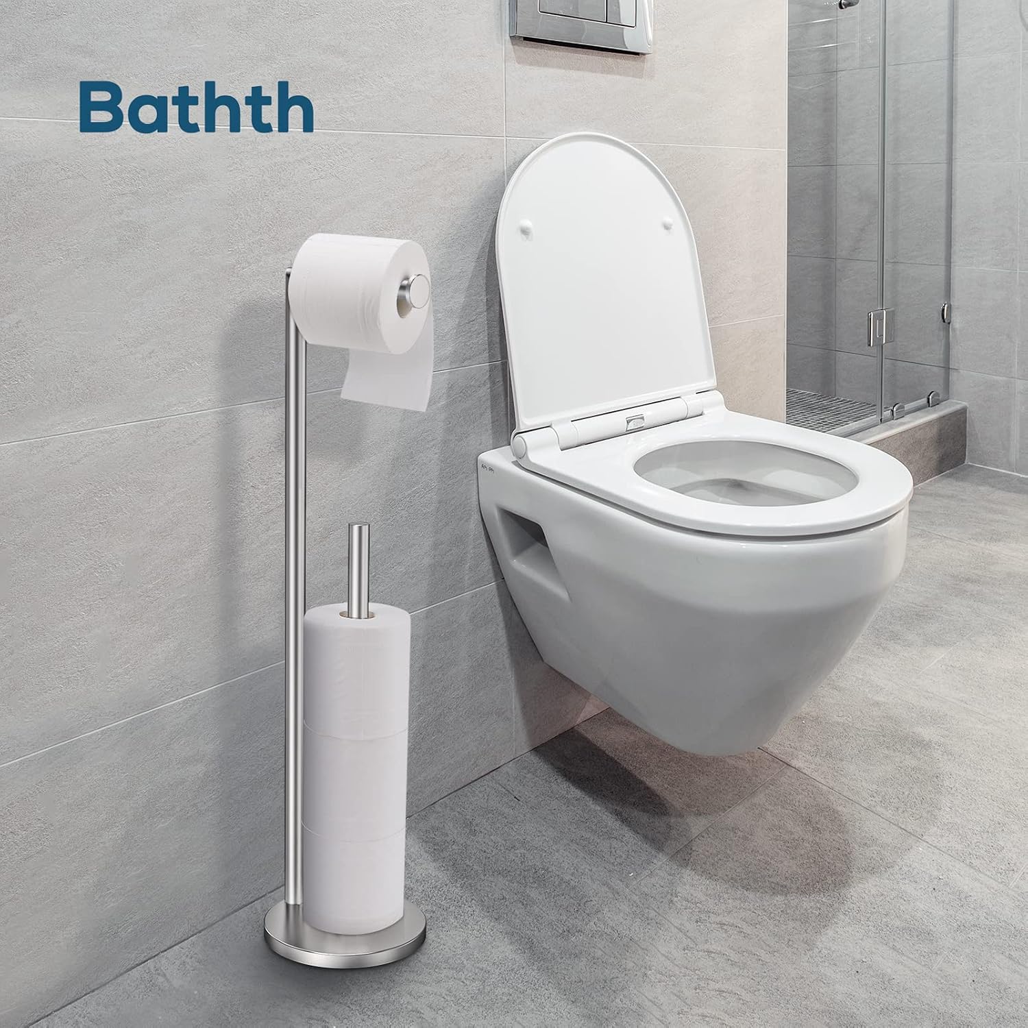 Detalle de Bathth SW002 Freestanding Toilet Paper Holder, Brushed Nickel, 4-Roll Storage