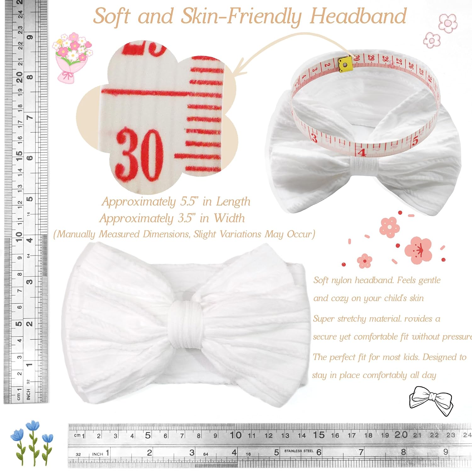 Detalle de CÉLLOT 6-Piece Baby Nylon Bow Headbands, Double-Layer Bows, Classic Pink Series