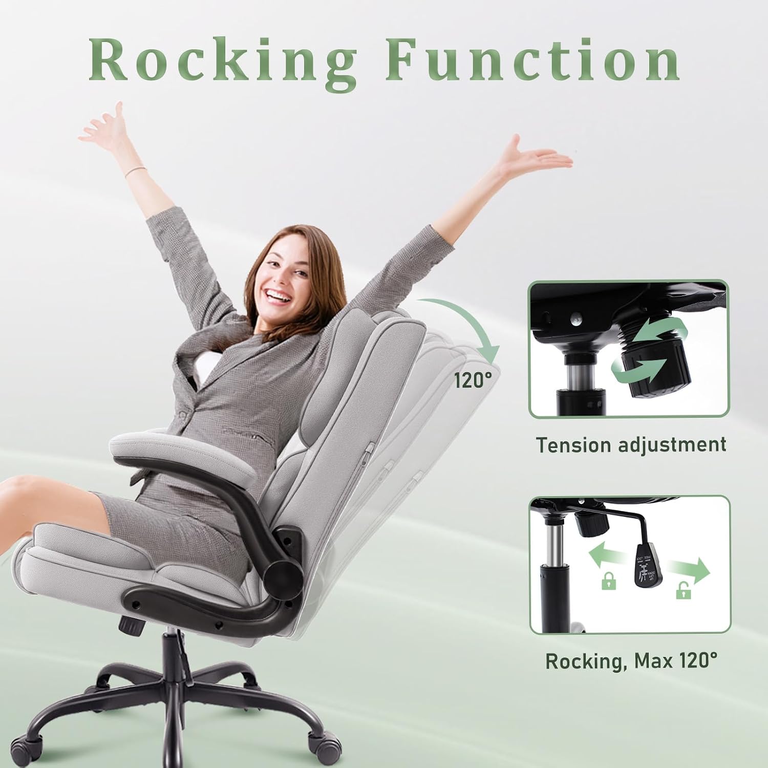 Thumbnail 6 de GGCIR 5756 Z-Gray Executive Office Chair, Fabric, Flip-up Arms, 150kg Capacity
