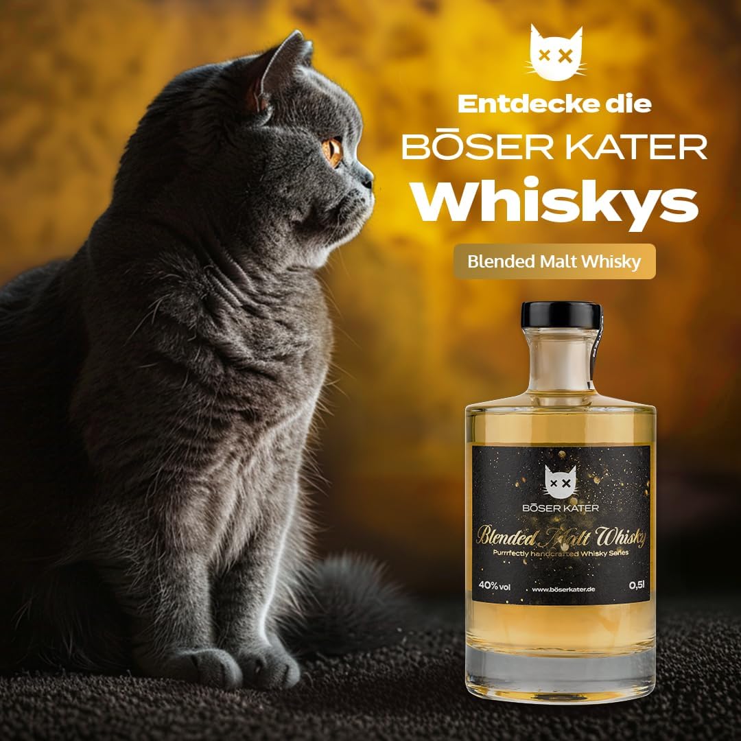 Detalle de BÖSER KATER Blended Malt Whisky Geschenkset mit 2 Gläsern (0,5 l, 40 % Vol.)