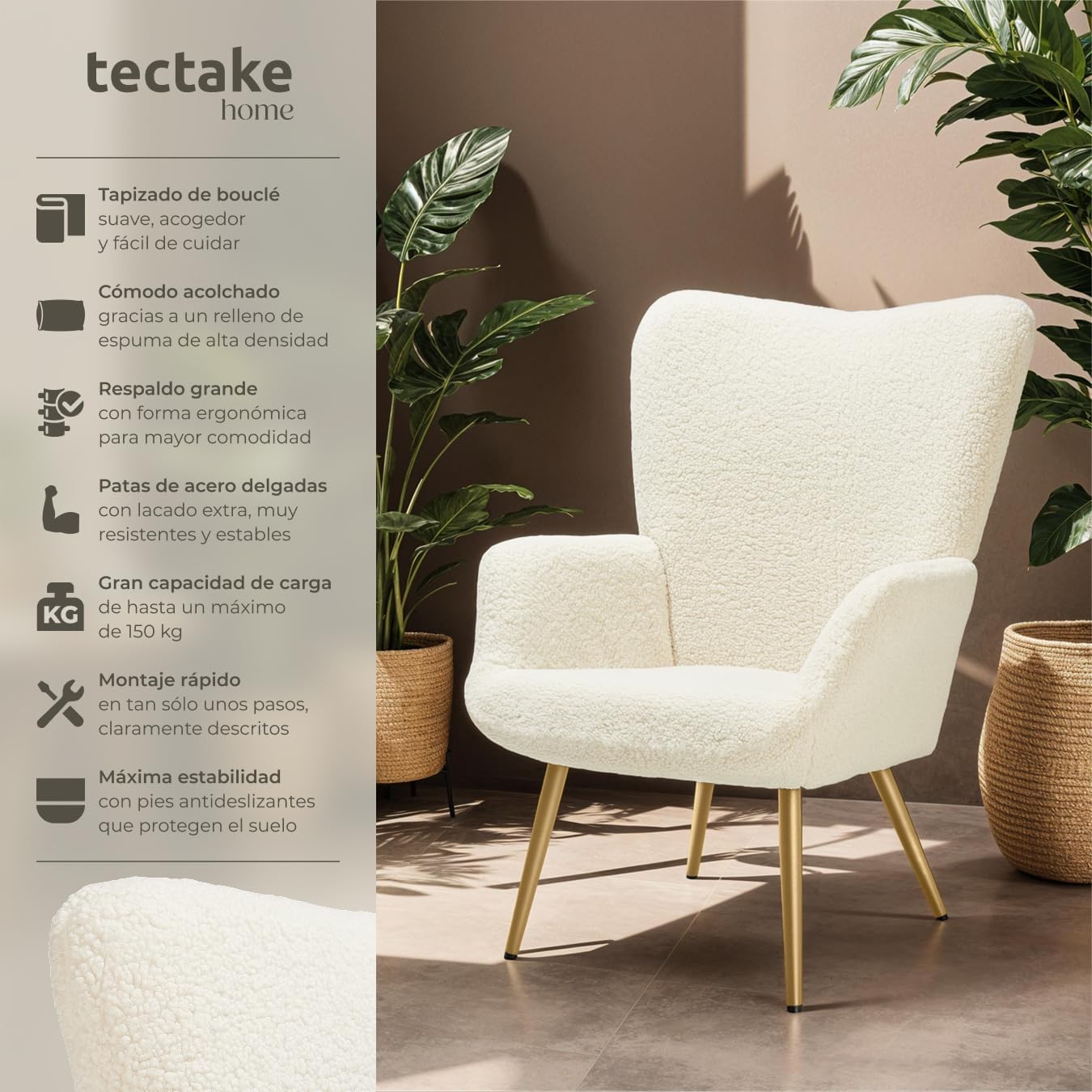 Detalle de tectake® Sillón Orejero Estilo Escandinavo 150 kg