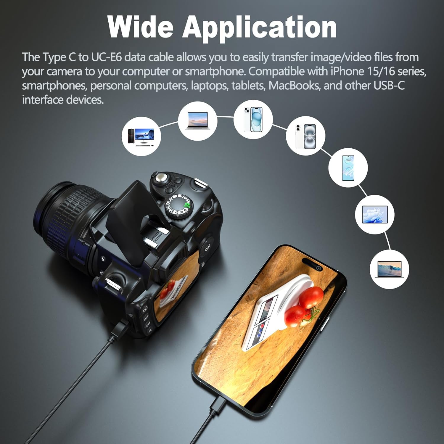 Detalle de USB Photo Transfer Charging Cable: USB-C to UC-E6 for Nikon Cameras (1.5m)