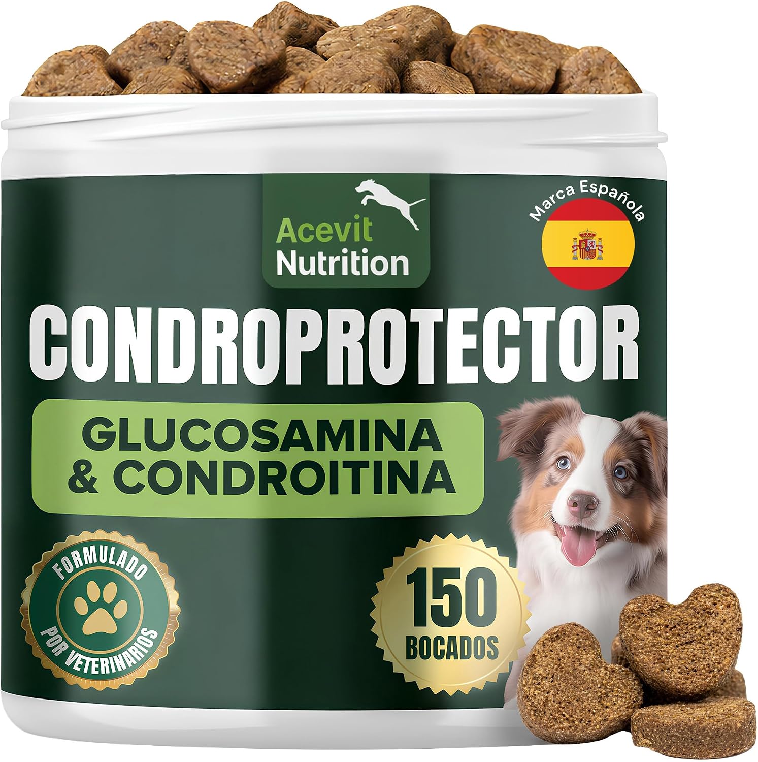 Detalle de Acevit Nutrition Condroprotector para Perros 100% Natural (150 uds) con glucosamina, condroitina y MSM