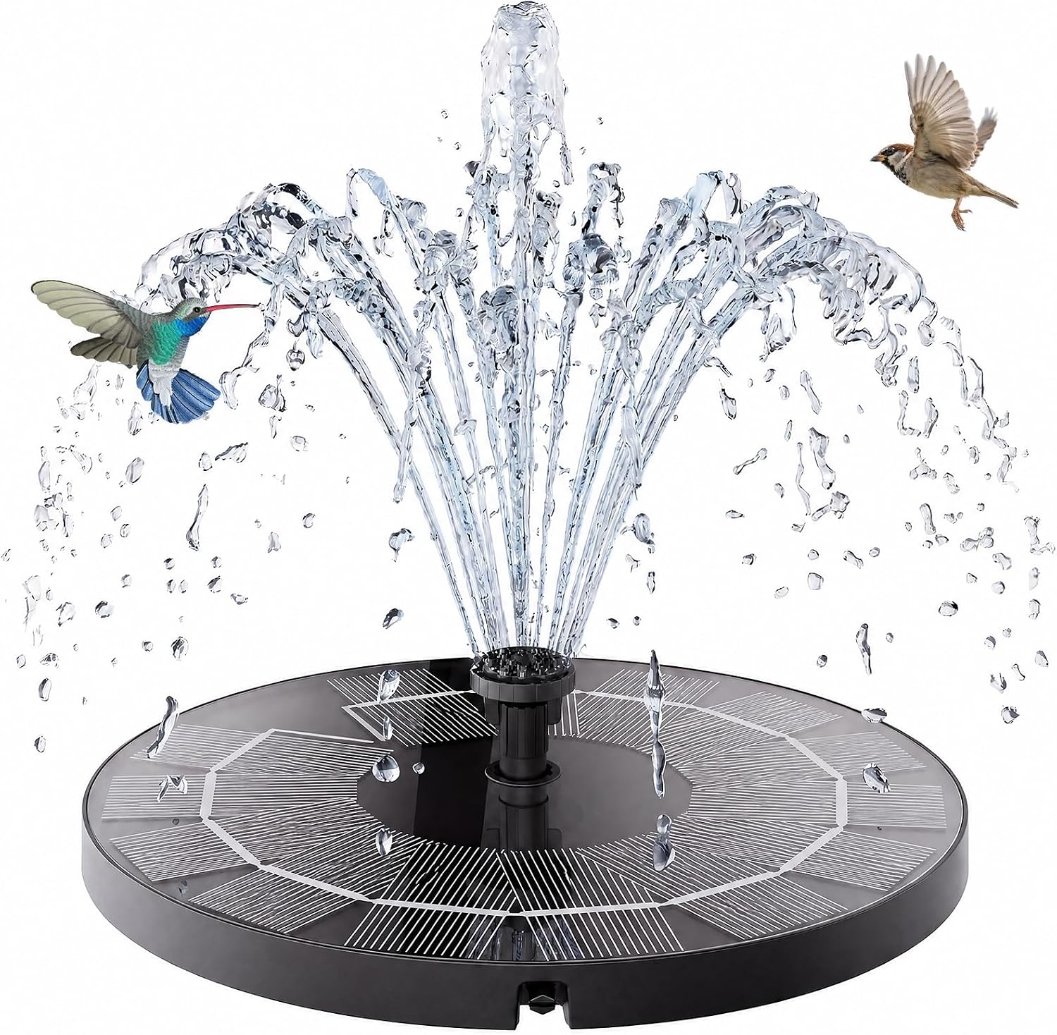 Detalle de AISITIN Solar Springbrunnen für Außen – 2,5 W Solar Teichpumpe mit 6 Fontänenstilen und 4 Stützstangen