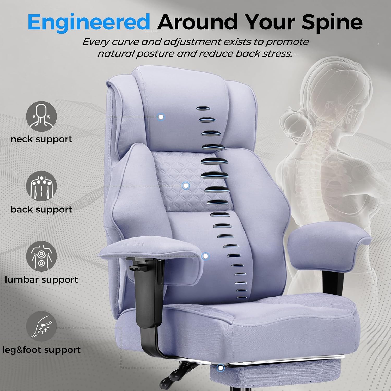 Thumbnail 6 de GTPLAYER GT216 Fabric Gaming Chair with Pocket Springs, Wide Seat and Footrest