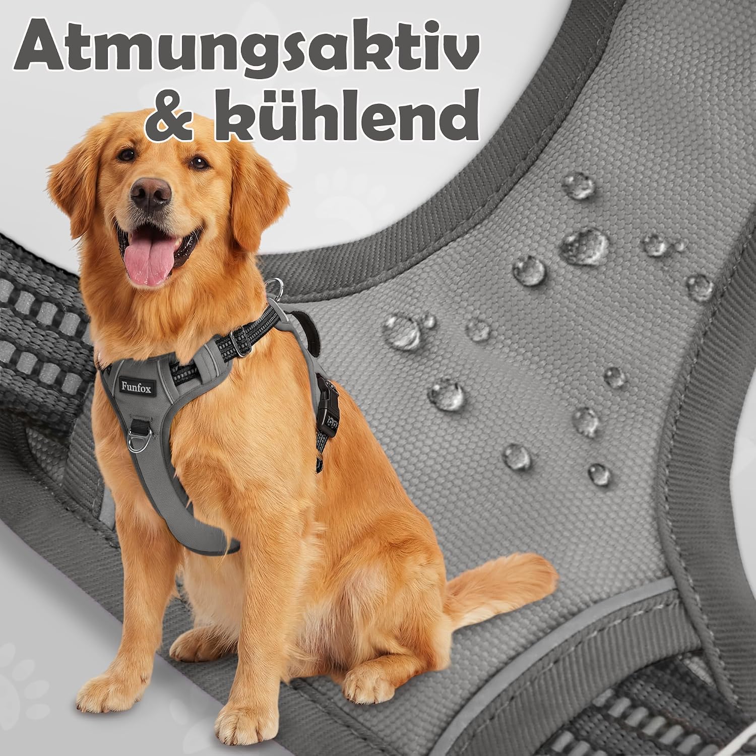 Thumbnail 5 de Funfox Hundegeschirr Mittelgroße Hunde – Anti-Zug, verstellbar, Reflektorstreifen, Grau, Größe L