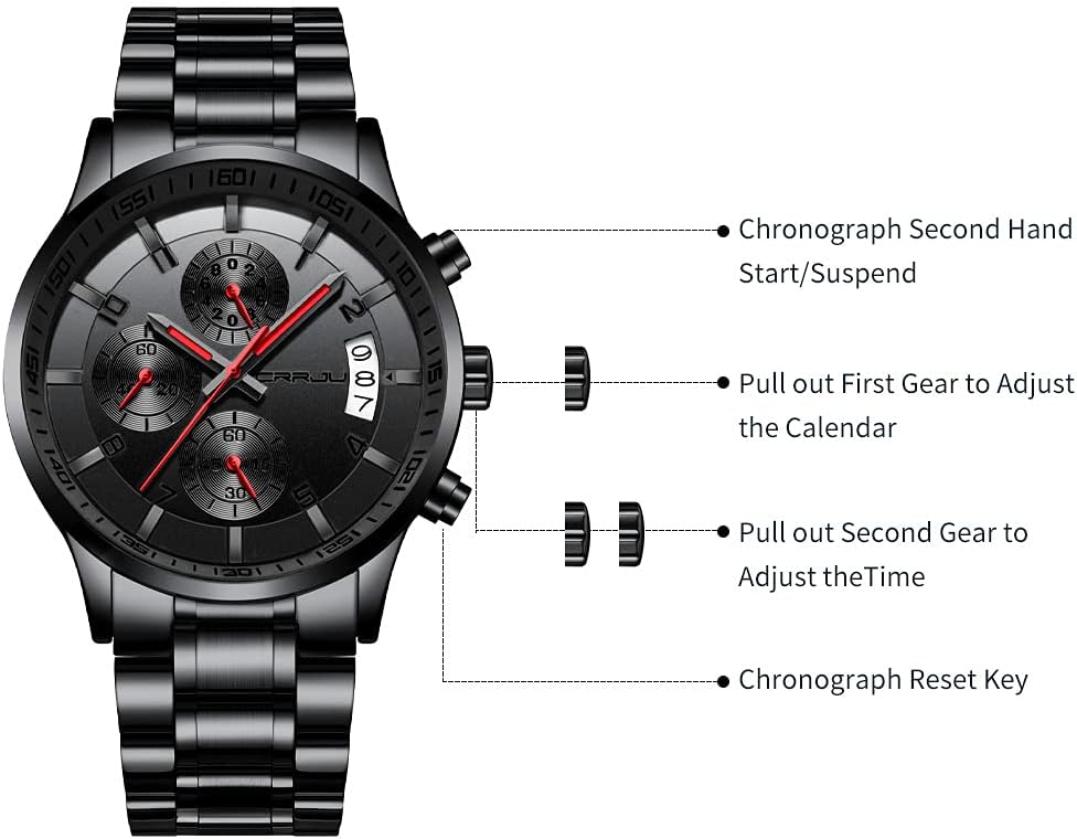 Thumbnail 4 de CRRJU Herren Uhr wasserdichter Chronograph mit Kalender – Edelstahlarmband, analoges Quarzwerk