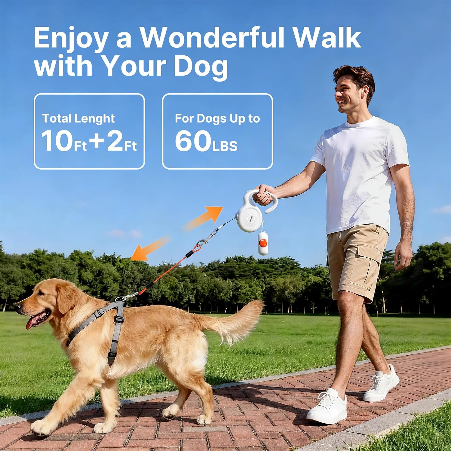 Detalle de Petsuper 3M Retractable Dog Lead with Chew Proof Steel Cable and Built-In Poop Bag Dispenser