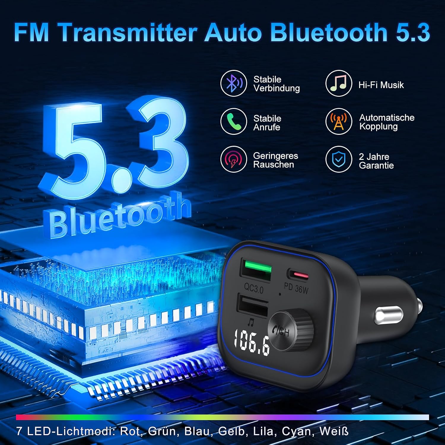 Detalle de Bluetooth Adapter Auto FM Transmitter PD 36W QC3.0 18W Schnelles Autoladegerät KFZ Bluetooth 5.3 HiFi Sound Musik-Player Radio Zigarettenanzünder USB C Freisprechanlage Unterstützt BT U-Disc
Bluetooth Adapter Auto FM Transmitter PD 36W QC3.…