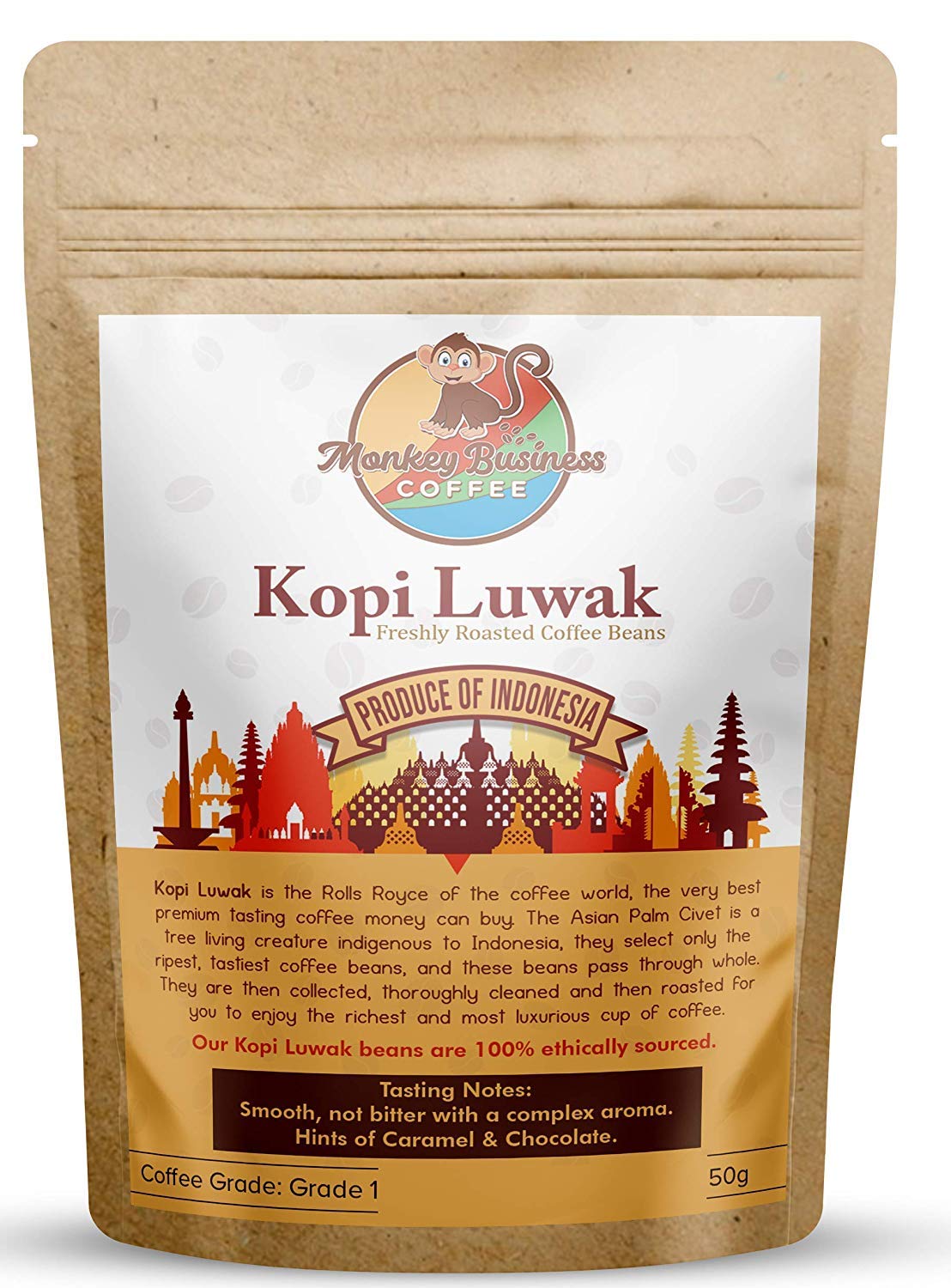 Detalle de Monkey Business Coffee – Wilde Kopi Luwuk Kopi Luwak Kaffeebohnen, 250 g, ethisch bezogen