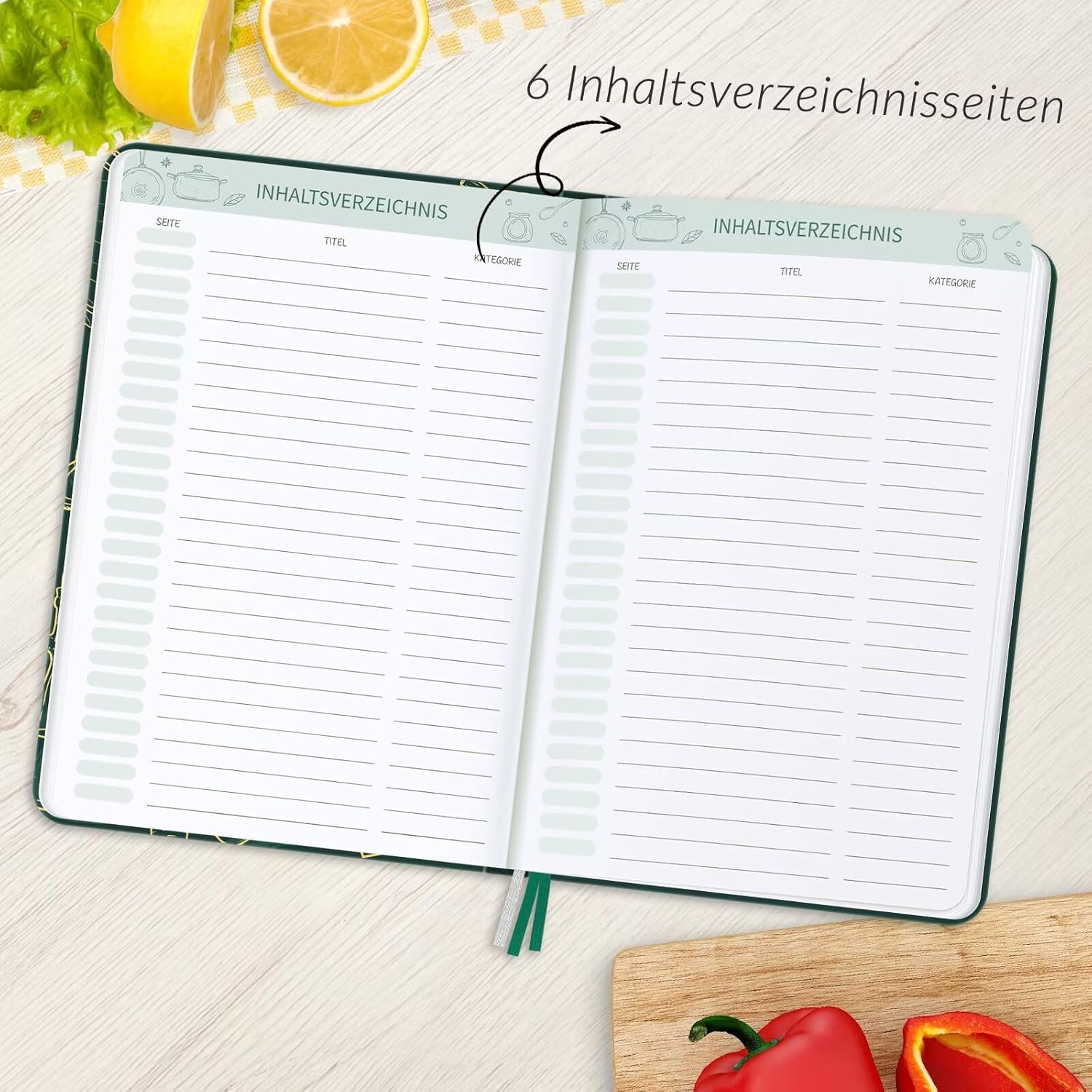 Detalle de AITBOLFIT Rezeptbuch zum Selberschreiben A5 mit Platz für 150 Rezepte (Tiefgrün)