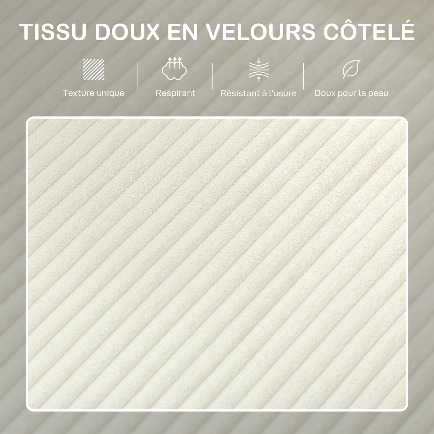 Thumbnail 5 de HOMCOM Canapé 3 places en velours côtelé beige avec repose-pieds et rangement